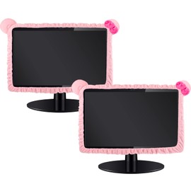 Remagr 2 Pcs 20''-29'' Kawaii Computer Monitor Cover with Cat Ear Design, Furry Cute Pink Dust Protector Lovely Accessories Laptop TV LCD Screen Decoration for Tablet Desk Decor