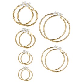 Hoop Earrings 6 Pairs, Clip On Earrings, Non-Piercing, Set for Women and Girls, 6 Sizes, Other, Gold colours.