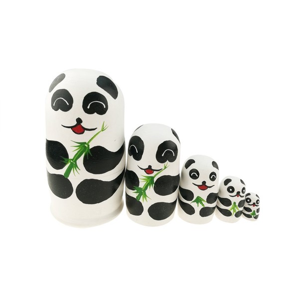 Lot de 5 poupées russes de 13 cm en forme de panda matriochka pour enfants - Jouets empilables en bois faits à la main - Fournitures de fête - Souvenirs culturels