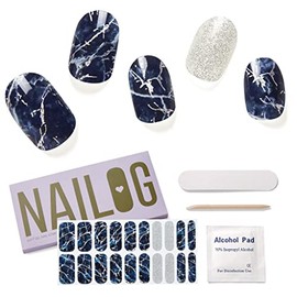 NAILOG Tiras de uñas de gel semicuradas (20 calcomanías / envolturas de esmalte extralargas) │ Acabado de gel suave brillante y duradero (noche tormen