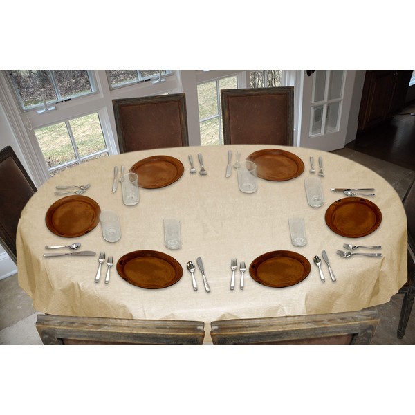 LAMINET Stitched Edge Drop Tablecloth - Basketweave (Beige) - Oval - Fits Tables up to 54 x 72