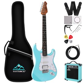EASTROCK Electric Guitar 39 inch Full Beginner Starter kit Full Size with 10w Amp, Package All Accessories, Strings, Picks, Tremolo Bar, Strap, and Case Bag(Macaron blue)