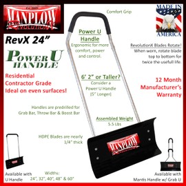 MANPLOW RevolutionX Snow Pusher (MANPLOW RevolutionX with Power U Handle Upgrade, 24")