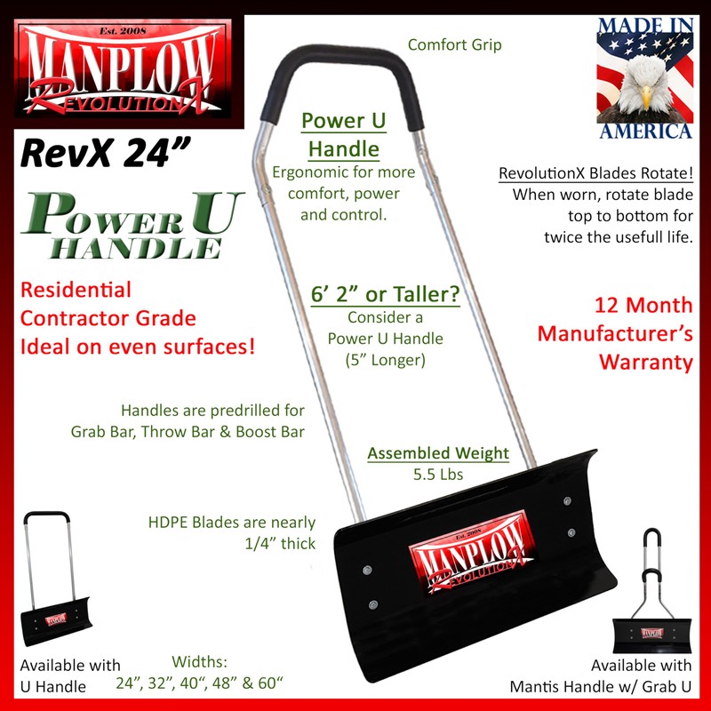 MANPLOW RevolutionX Snow Pusher (MANPLOW RevolutionX with Power U Handle
