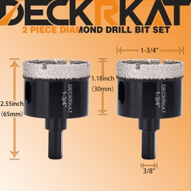 1-3/4 Inch Diamond Hole-Saw Bits with Pilot Drill Bit - 2pc 1-3/4" Diamond Tipped Tile Hole Saws with Guiding Bit Accurate Drilling for Porcelain Tile Ceramic Pottery Granite Stone Glass Bottles 45mm