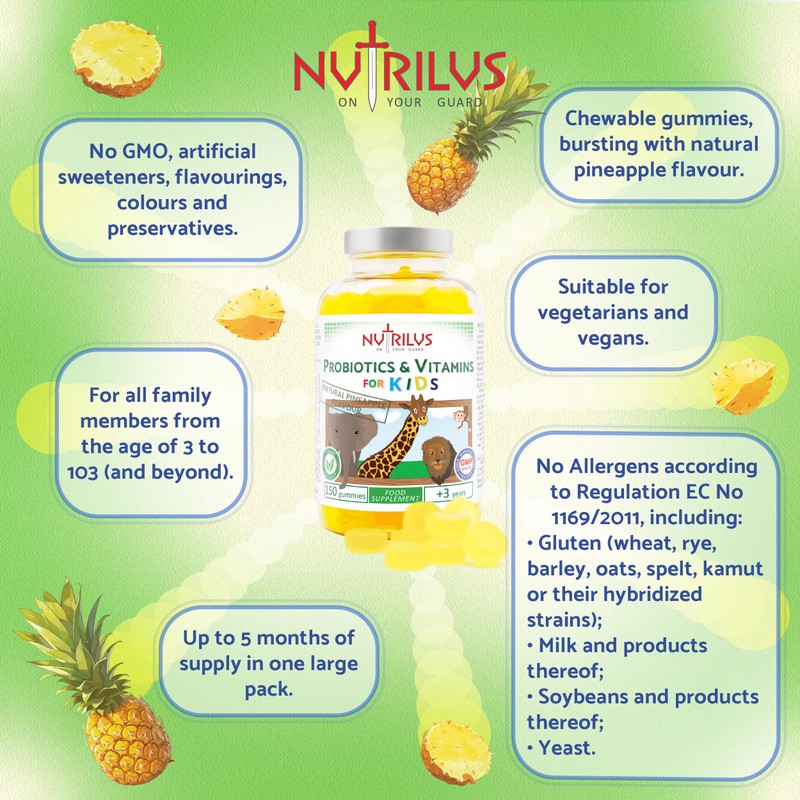 Probiotics & Vitamins for Kids and Adults 150 Natural Pineapple