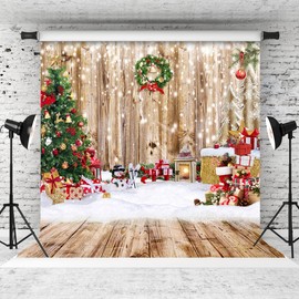 Alltten 10x10ft Christmas Backdrops for photography Winter Snow photography backdrop Rustic Wood Floor Backdrop Xmas Tree Gift Christmas Family Party Background New Year Backdrop Decoration F25