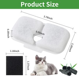 BUCOMTU 16 Cat Fountain Filters and 16 Foam Sponges, Suitable for Dockstream Cat Drinking Fountain, Replacement Filter Compatible with PLWF005, PLWF115, PLWF105