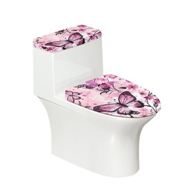 Hwiplsvny Pink Butterfly Toilet Lid Cover and Toilet Tank Cover Soft Plush Seat Covers Tank Lip Covers Easy to Clean Bathroom Decoration Accessories Fits Most Toilet Tanks & Lids