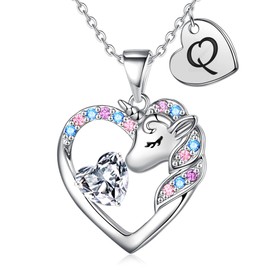 IEFIRCH Birthday Gifts for Girls Kids - Unicorns Gifts for Girls Kids, Unicorn Necklace for Girls | Initial Q Necklaces for Teen Girls Gifts | Kids Jewelry for Girls | Girls Jewelry Birthday Gifts