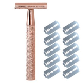 kiki fancy Safety Razor, Glide 2.0 Razor, Metal Razors with 10Pcs Razors Refills Safety R azor Reusable Manual R azors for Women for Leg Arm Underarm Bikini (Rose)