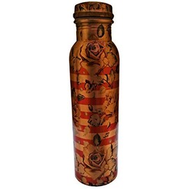 Purpledip Colorfully Printed Ayurveda Beneficial Leakproof Pure Copper Bottle, 1L (11627B)