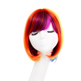 Kediciz Rainbow Bob Wigs Short Straight Multi-Color Cosplay Wigs with Bangs Colorful for Women Costume Halloween Party Fancy Dress