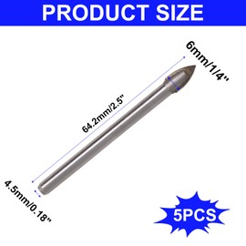 S SYDIEN 5pcs Triangle Head Tile Drill Bit 1/4 Inch(6mm) Tip Diameter 64m Length 0.18" Shank Glass Tiles Tip for Drilling Glass, Tile & Ceramic