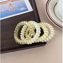 4Pcs Spiral Hair Band, Coil Elastic Band, Non-Damaging Hair Band Suitable for Thick Hair, Traceless No-Damage Ponytail Holders, Made of Telephone Wire Plastic, Suitable for Ladies and Girls（4 yellow）