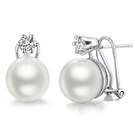 Pearl Earrings Silver Pearl Stud Earrings Pearl Diamond Earrings Sterling Silver Pearl Earrings for Women Large Pearl Earrings Pearl Studs Cubic Zirconia Pearl Earrings Dangle 12mm Han han