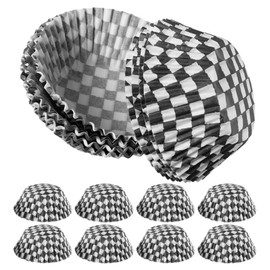 DEARMAMY Racing Flag Cupcake Cases - 100 Pieces Black and White Checkerboard Baking Cups Cupcake Muffin Cases Pastry Cases Holder for Racing Car Party Decorations