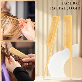 BFWood Juego de cepillos de pelo de bambú, 3 piezas de peines de madera natural, cepillo desenredante de pala, peine de cola de rata viajera y mini ce