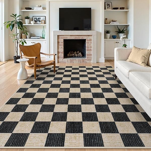 LIVEBOX 8x10 Area Rugs for Living Room, Checkered Non-Slip Washable
