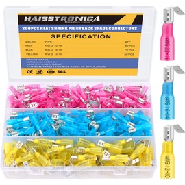 haisstronica 200PCS Heat Shrink Piggyback Spade Connectors, 22-10 AWG Piggyback Wire Connectors, Quick Disconnect Piggyback Terminals (3Colors/3Sizes)