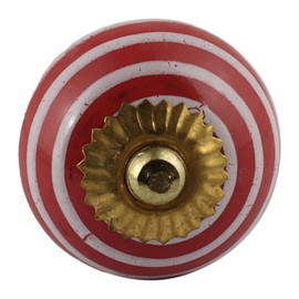 Freak Scene Shabby Chic Ceramic Furniture Knob Red / White Stripes
