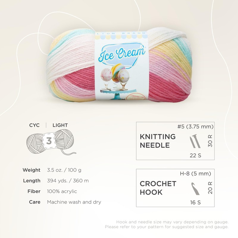 Lion Brand Yarn (1 Skein) Ice Cream Baby Yarn, Tutti