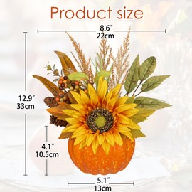 Hollyone 35CM Autumn Decorations, Yellow Pumpkin Floral Arrangement, 12.9'' Artificial Pumpkin Centerpiece for Living Room, Dining Table, Shelf, Garden, Wedding, Thanksgiving, Harvest Decorations