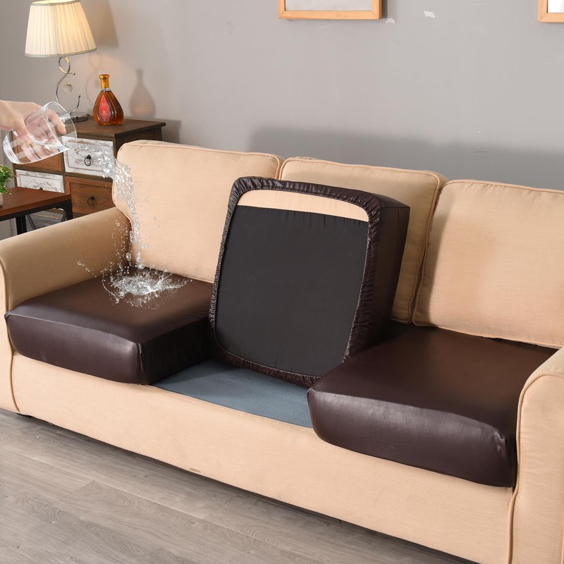 vctops 100% Waterproof Pu Leather Couch Cushion Covers Luxury Stretch