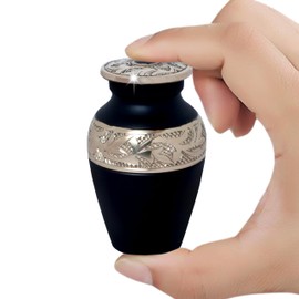 Small Keepsake Cremation Urns for Human Ashes with Velvet Bag – Handcrafted Mini Memorial Urn for Men & Women– Elegant Lacquer Coated Finish – Tribute Ashes Container for Loved One – Black