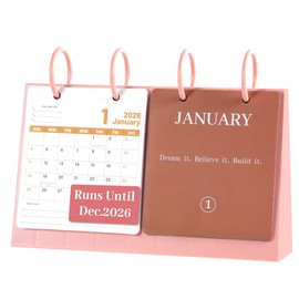 Bibiage Small Desk Calendar 2025-2026, Dec 2025 to Dec 2026, Monthly Decorative Flip Calendar for Desk with Motivational Quotes, Cute Desk Decor, Office Supplies, 10" x 6", Pink