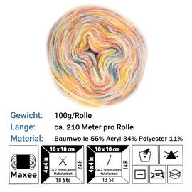 Maxee Gradient Yarn 100 g, 220 Mete Cupcakes Bobbel Yarn for Knitting, Crochet, Multicoloured Gradient Crochet Yarn, Hand Knitting, Crochet, Cotton Knitting Yarn for DIY Scarf, Hat, Sweater and