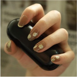 Cimenexe Flower Press On Nails Medium False Nails Oval Artificial Fingernails Shiny Fingernails Full Cover Acrylic Nails Champagne False Nails for Women and Girls Pack of 24