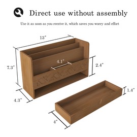 Bamboo Mail Organizer Countertop Desktop with Drawer - Desk Organizer with File Organizer for Office Supplies Storage All-in-One Desk File Organizer with Pencil Holder (Walnut)
