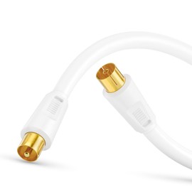 Perfect Antenna Cable Satellite Cable Coaxial Cable TV 7.50 m with Ferrite 4x Shielded IEC Male to IEC Female for HDTV, Receiver, Satelite, DAB, Radio, White
