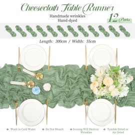 12 Pack Sage Green Cheesecloth Table Runner 55x300 cm Boho Gauze Cheese Cloth Table Runner for Wedding Party Baby Bridal Shower Birthday Decorations