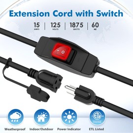 K KASONIC - 6 FT Extension Cord with Switch, 14/3 AWG Gauge 1875W/15A Grounded Outlets 3 Prong Plugs with Safety Cover, Heavy Duty Cable On/Off Waterproof Switch,ETL Listed