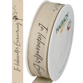 Halbach Seidenbänder Mourning Pile | 25 mm x 18 m | Elegant Mourning Ribbon for Memorial Events and for Packing Funeral Gifts | Colour: Linen/Black