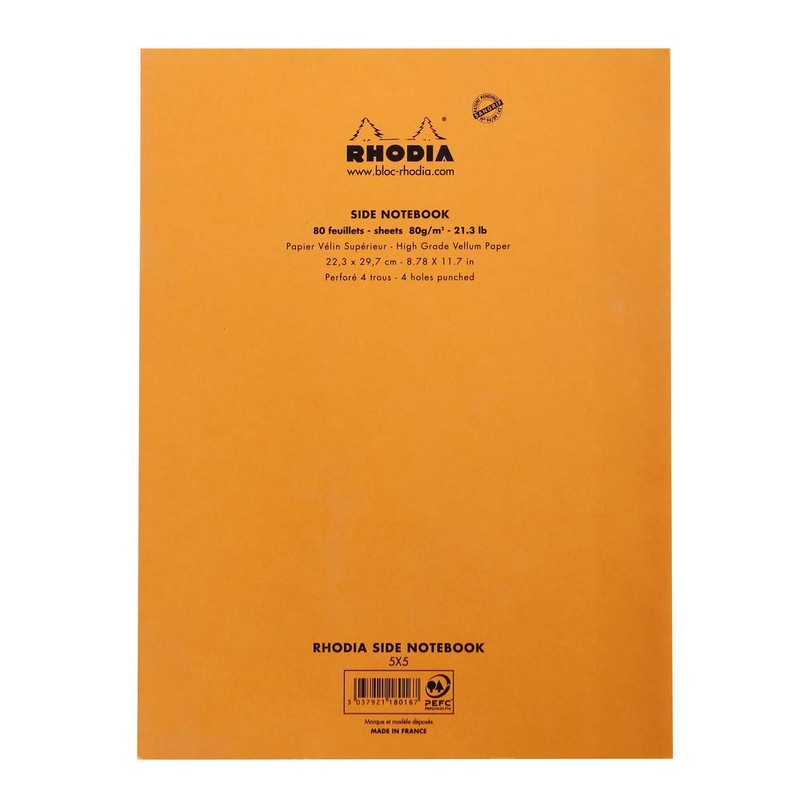 Rhodia 118016C 5/5 Squares Side Pad, A4 - Orange