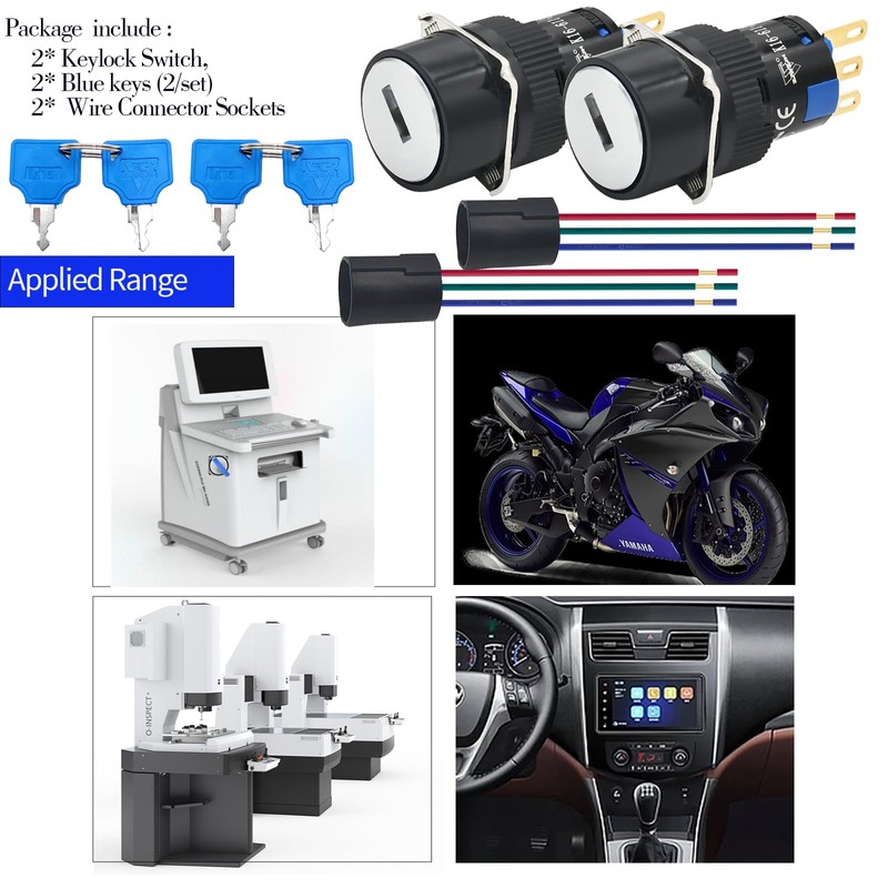 2 Pcs 16mm 5/8" SPDT Round Terminal Key Lock Switch,