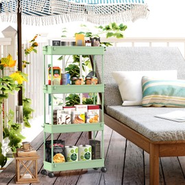 SPACEKEEPER SPACEKEEPER Slim Rolling Storage Cart 4 Tier Bathroom Organizer Utility Cart Mobile Shelving Unit Tower Rack for Kitchen, Laundry Room, Bathroom, Narrow Places, Green