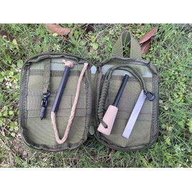 OTXEER Flint and Steel Fire Starter Kit, Ferro Rods Magnesium Fire Starter Survival Tool Camping Emergency Fire Lightning Striker, Tinder Wick Rope, Multifunctional Outdoor Bag (Green)