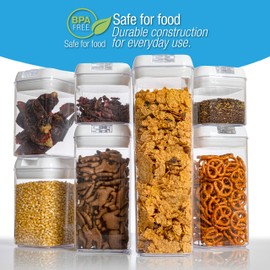Cheer Collection Set of 7 Airtight Food Storage Containers - Heavy Duty Pantry Organizer Bins, BPA Free Plastic Containers, White