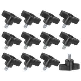 M METERXITY 12-Pack Thumb Screws, 1/4"-20x10mm Tee Wing Knobs, Plastic T Handle Clamping Screw Knob for Woodworking/Machinery/Equipment, Inch Thread Thumbscrew [Black]