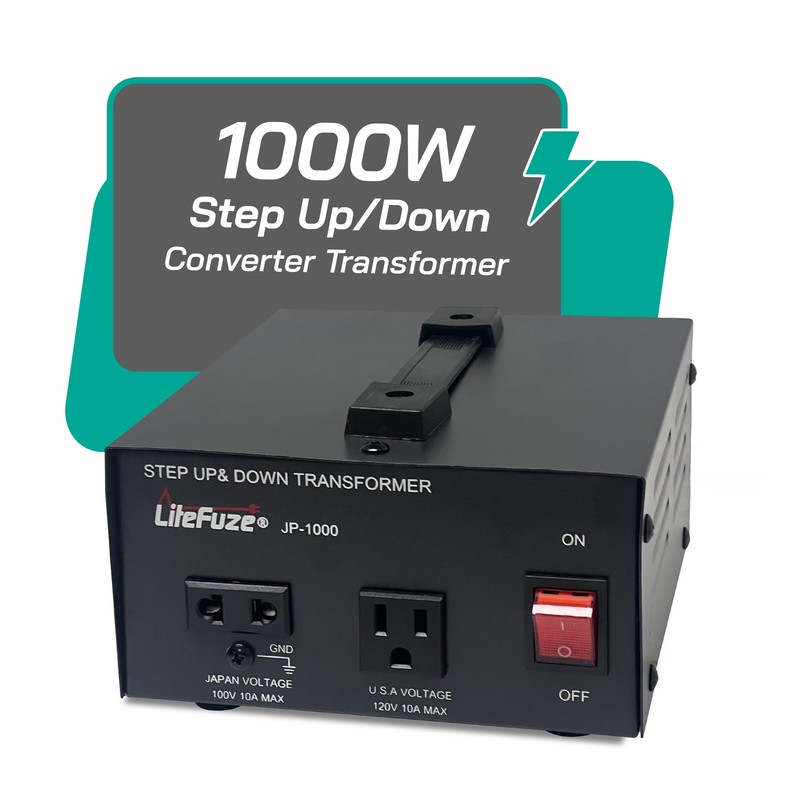 LiteFuze 1000W Step-Up/Step-Down Transformer with Dual Sockets - Premium Copper