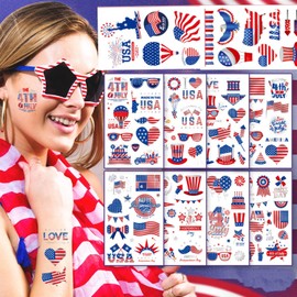 100 Styles 4th of July USA Temporary Tattoos MYEBONG Independence Day Tattoos America Red White and Blue Flag Temporary Tattoos for Boys Girls Women Men