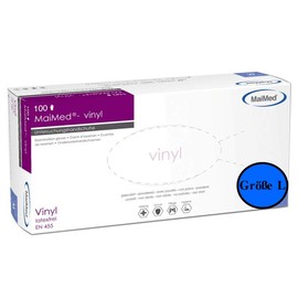 MaiMed® Disposable Gloves Vinyl Disposable Gloves Medical & Protective Gloves Powdered Size L Pack of 100 (1 Dispenser Box)