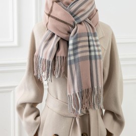 GEBIIM Women's Pashmina Winter Scarf Cashmere Feel Warm Long Plaid Shawl With Fashion Scarves Knitted(Pink)