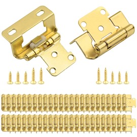 1/2" Overlay Brass Gold Cabinet Hinges, (25 Pairs - 50 Pack) Semi Wrap Partial Wrap Self Closing Kitchen Cabinet Hinges,Hidden Cabinet Hinge for Cabinet Doors
