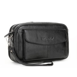 Meigardass Men's Clutch Bag, Genuine Leather, Popular, Simple, Lightweight, Large Capacity, Black