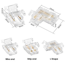 Aroidful 8 mm 2-pin mini COB LED plug kit, no dark zones, for connecting 12 V 24 V COB LED wires and light strips, suitable for COB bar board strips